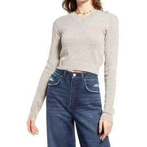 Bp "Reagan" Womens Long Sleeve BNWOT Gray Rib Crop Sweater